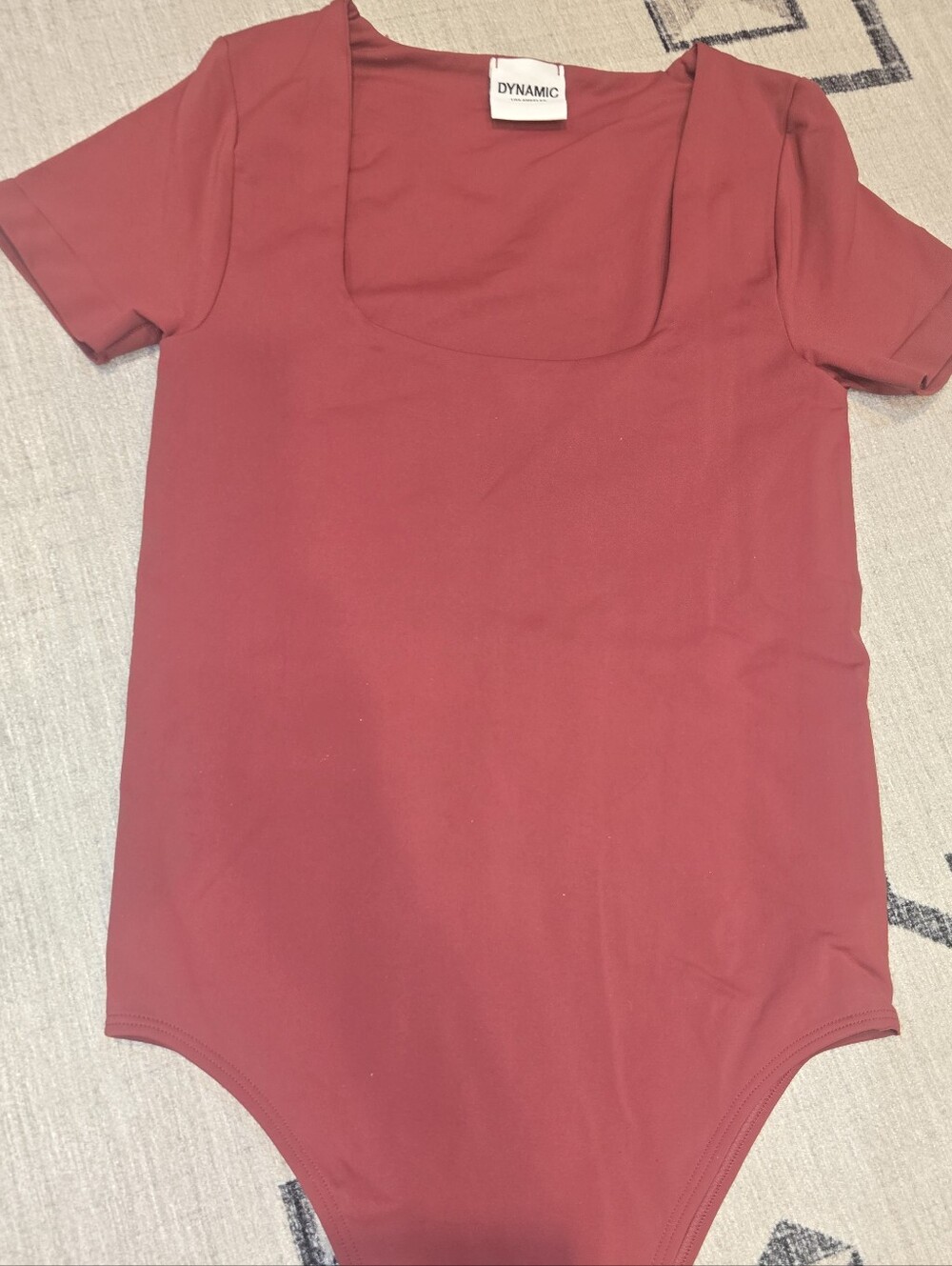DYNAMIC Double Lined Square Neck Short Sleeve Bodysuit Rust NWT OS